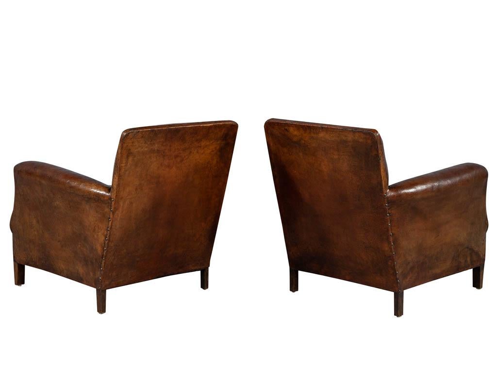 Mid-20th Century Antique Pair of Original French Leather Club Chairs