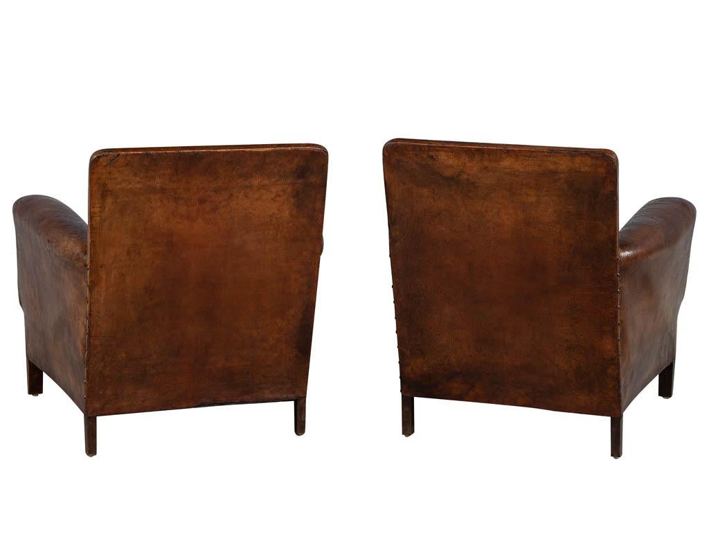 Metal Antique Pair of Original French Leather Club Chairs