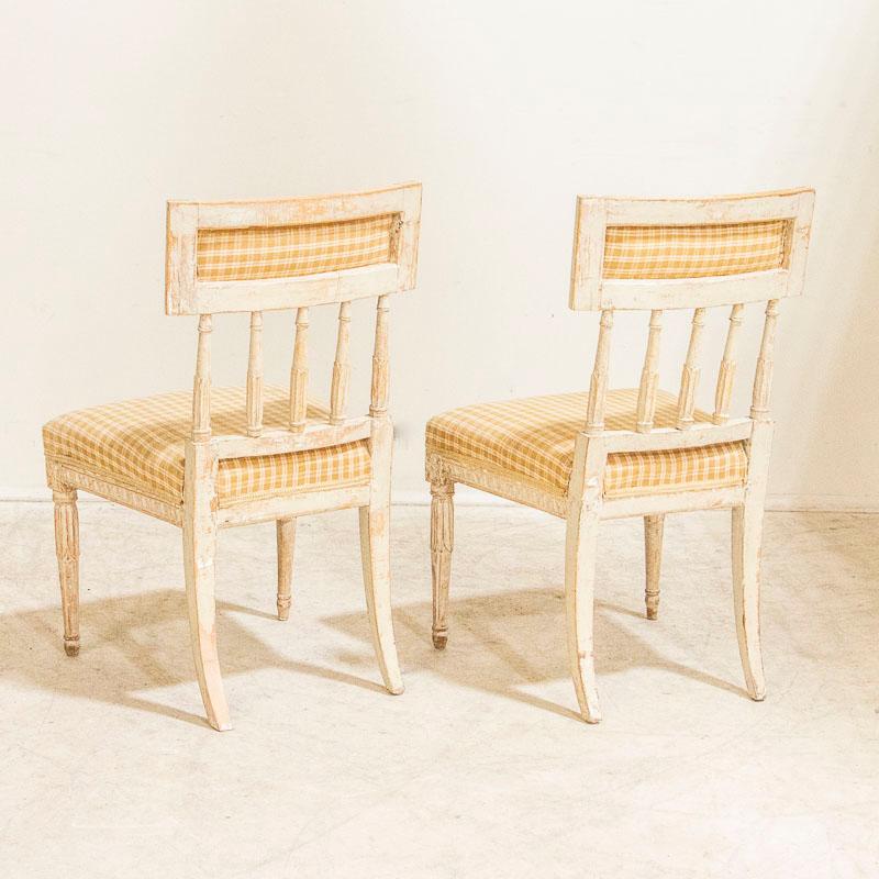 19th Century Antique Pair of Original White Painted Swedish Gustavian Side Chairs