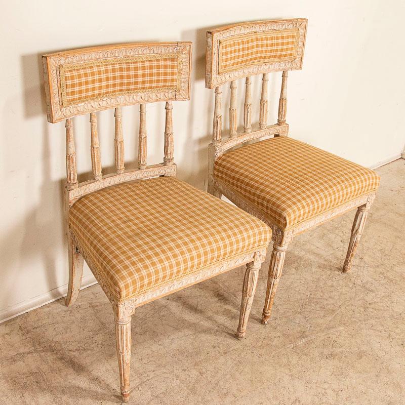 Upholstery Antique Pair of Original White Painted Swedish Gustavian Side Chairs