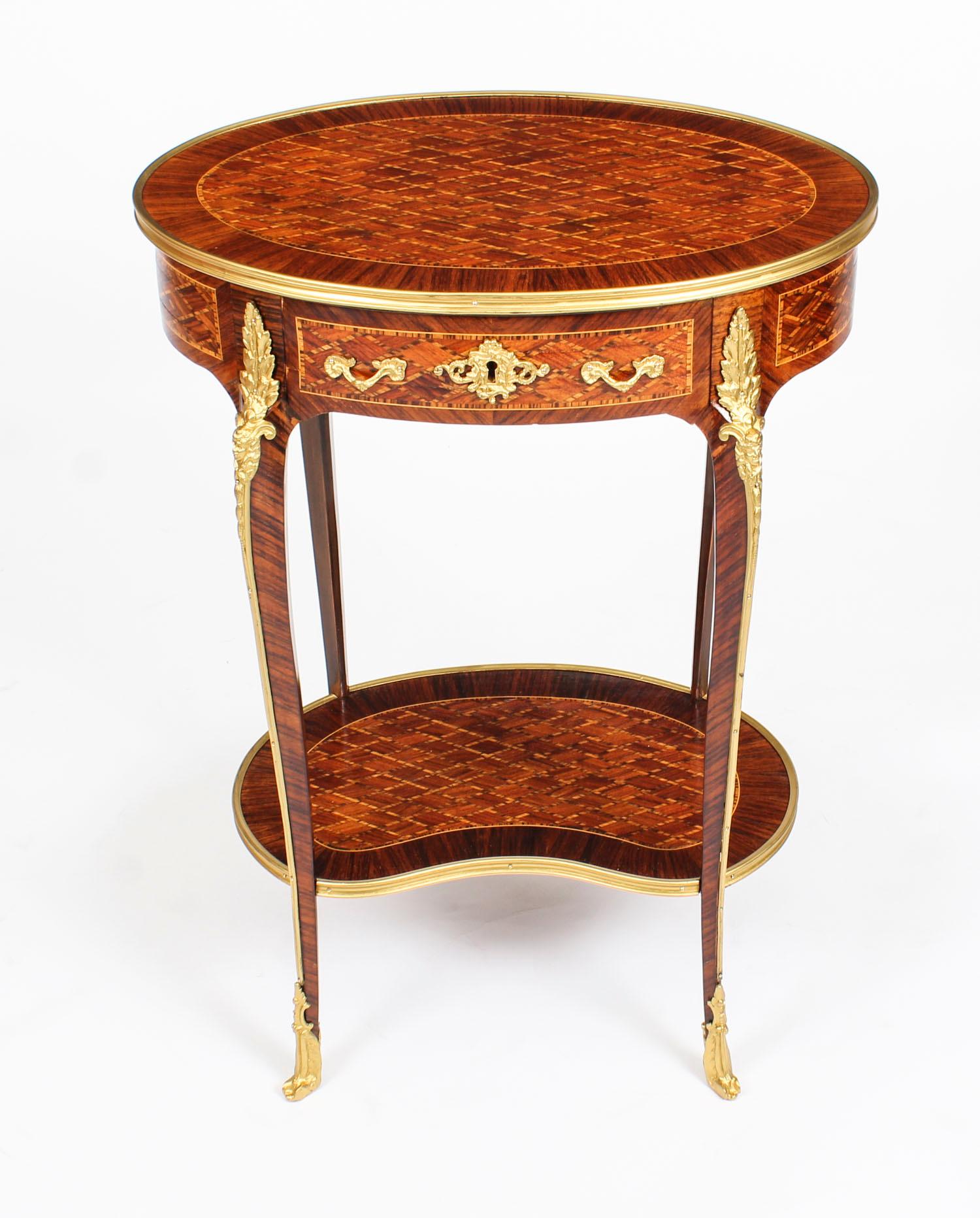 French Antique Pair of Ormolu Mounted Parquetry Occasional Tables, 19th Century