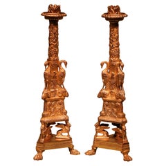 Antique Pair of Ormolu Triform Candlesticks in the Style of Piranesi