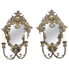 Antique Pair of Ormolu Two-Light Girandole Wall Lights, 19th Century