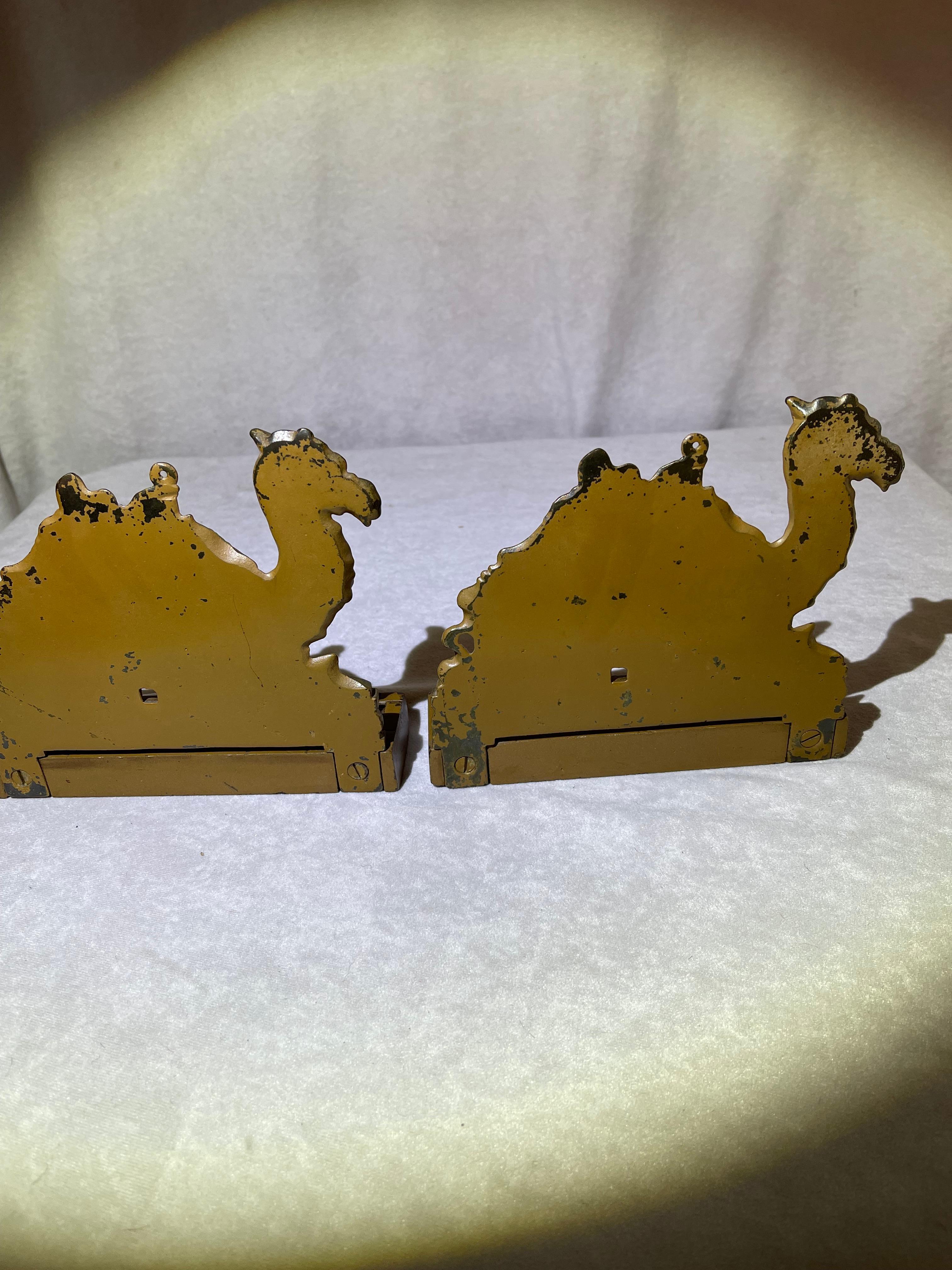 American Antique Pair of Painted Cast Iron Camel Bookends by Judd Co, ca. 1910
