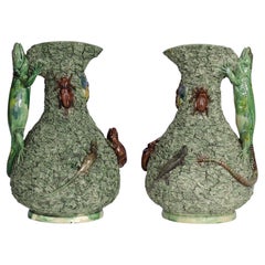 Paire de pichets Palissy avec reptiles de Manuel Mafra