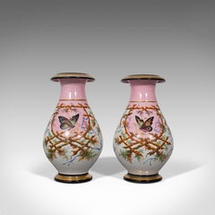 Antique Pair of Peony Vases, French, Decorative Ceramic Urn, Victorian