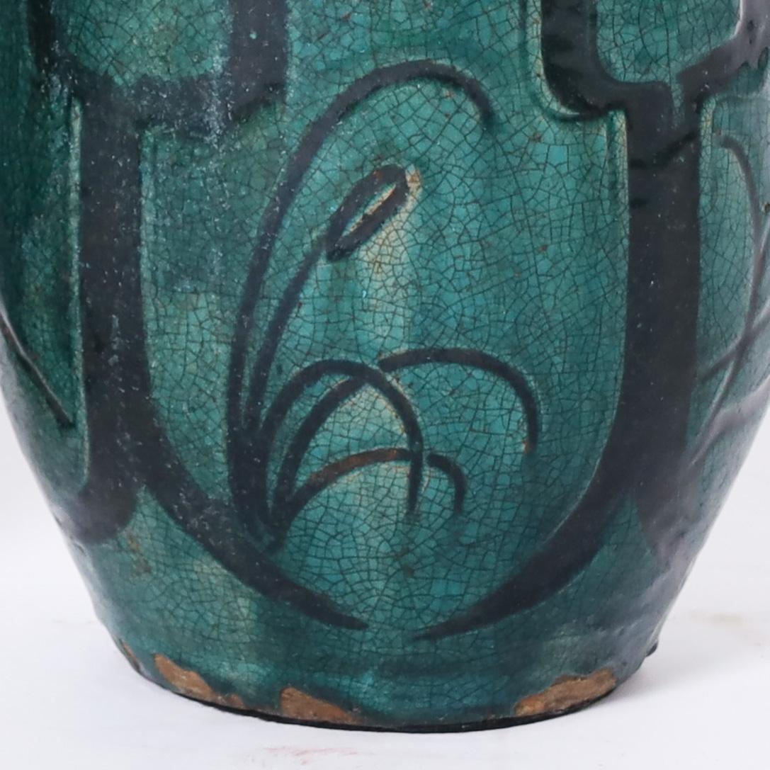 Antique Pair of Persian Glazed Terra Cotta Vases For Sale 4