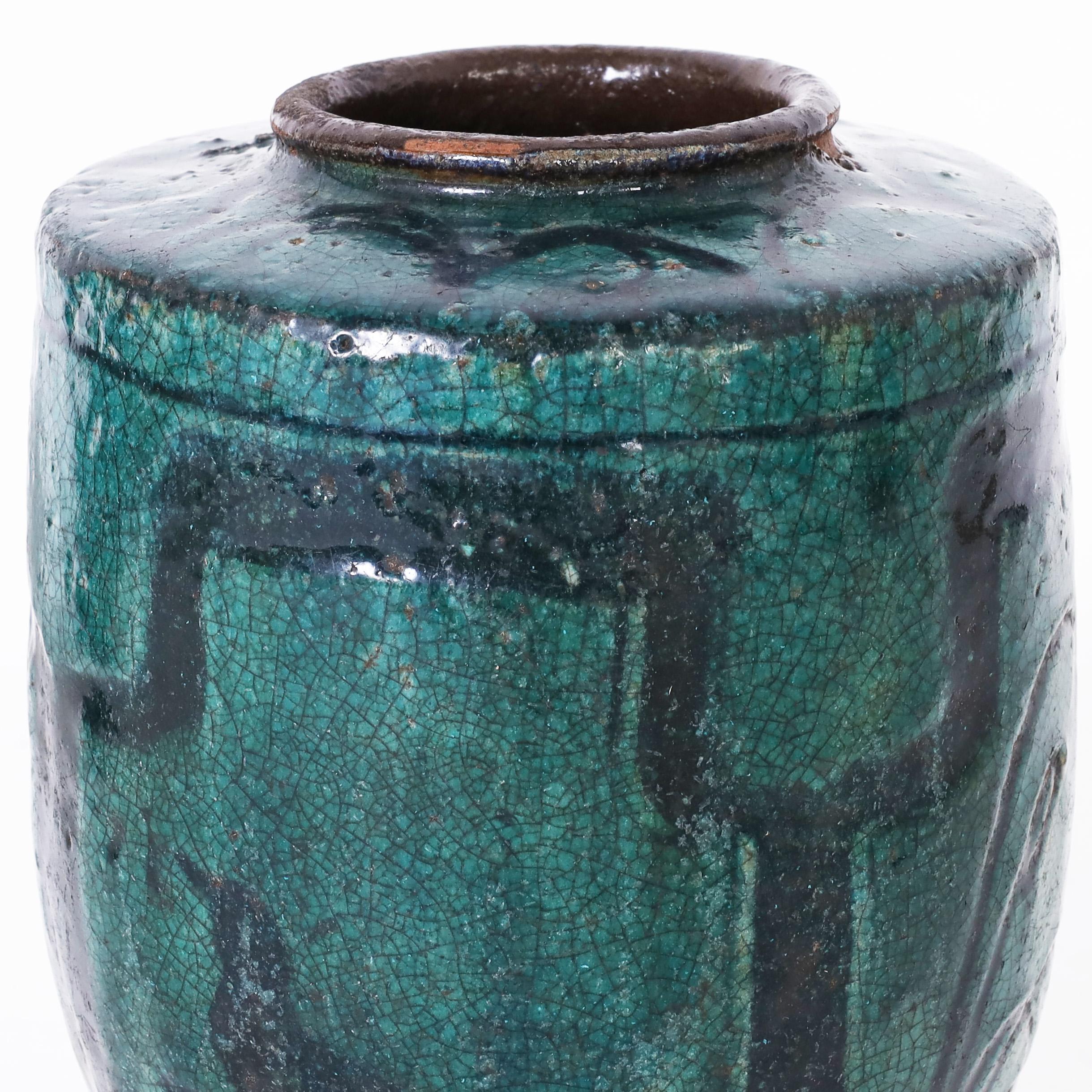 Antique Pair of Persian Glazed Terra Cotta Vases For Sale 3