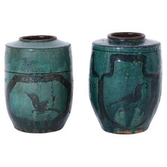 Ancienne paire de vases persans en terre cuite émaillée