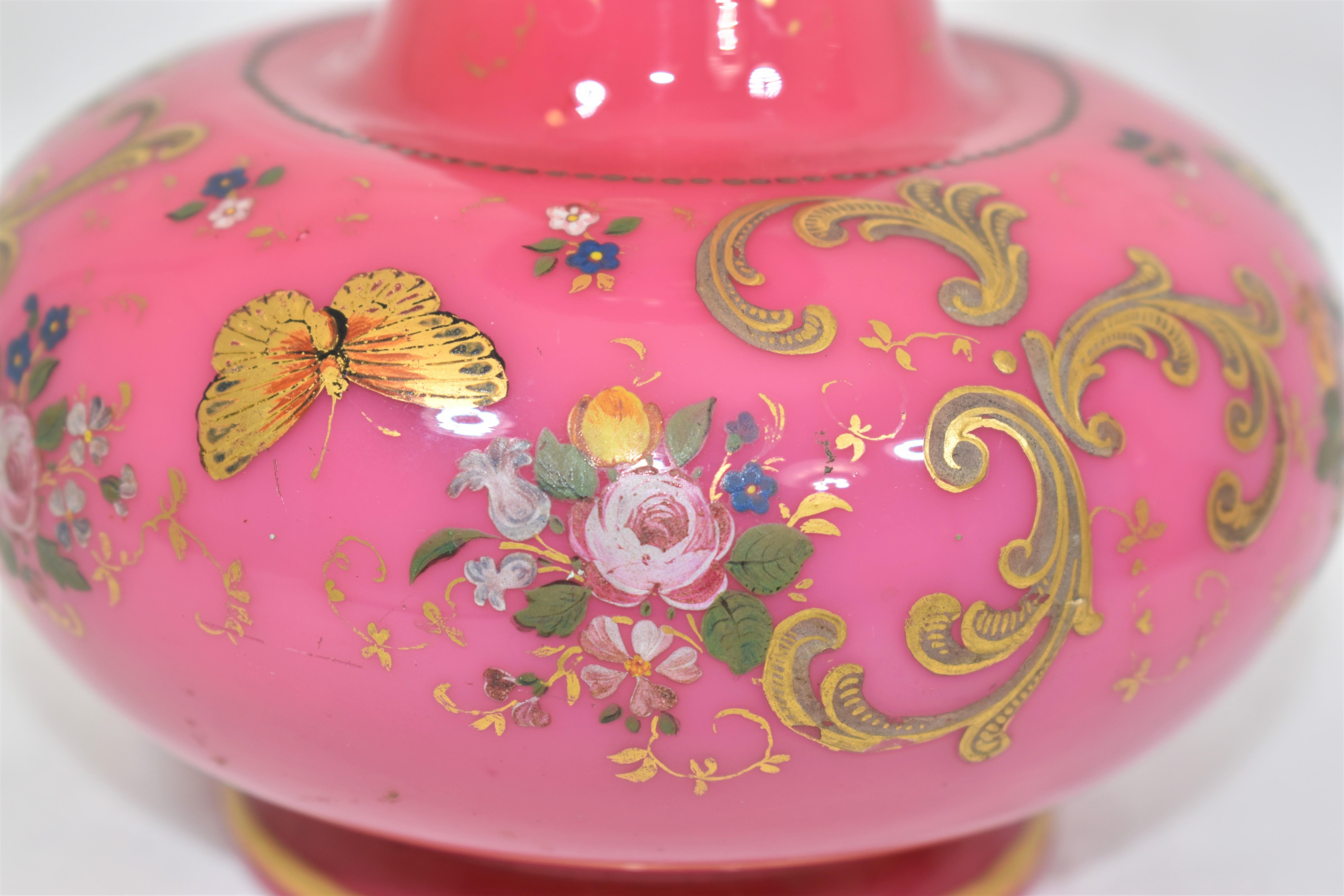 Paire de vases anciens en acier inoxydable émaillé d'opaline rose, 19ème siècle en vente 2