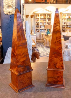 Antique Pair of Polished Root Wood Obelisks, Egyptian Pyramid Design