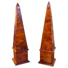 Antique Pair of Polished Root Wood Obelisks, Egyptian Pyramid Design