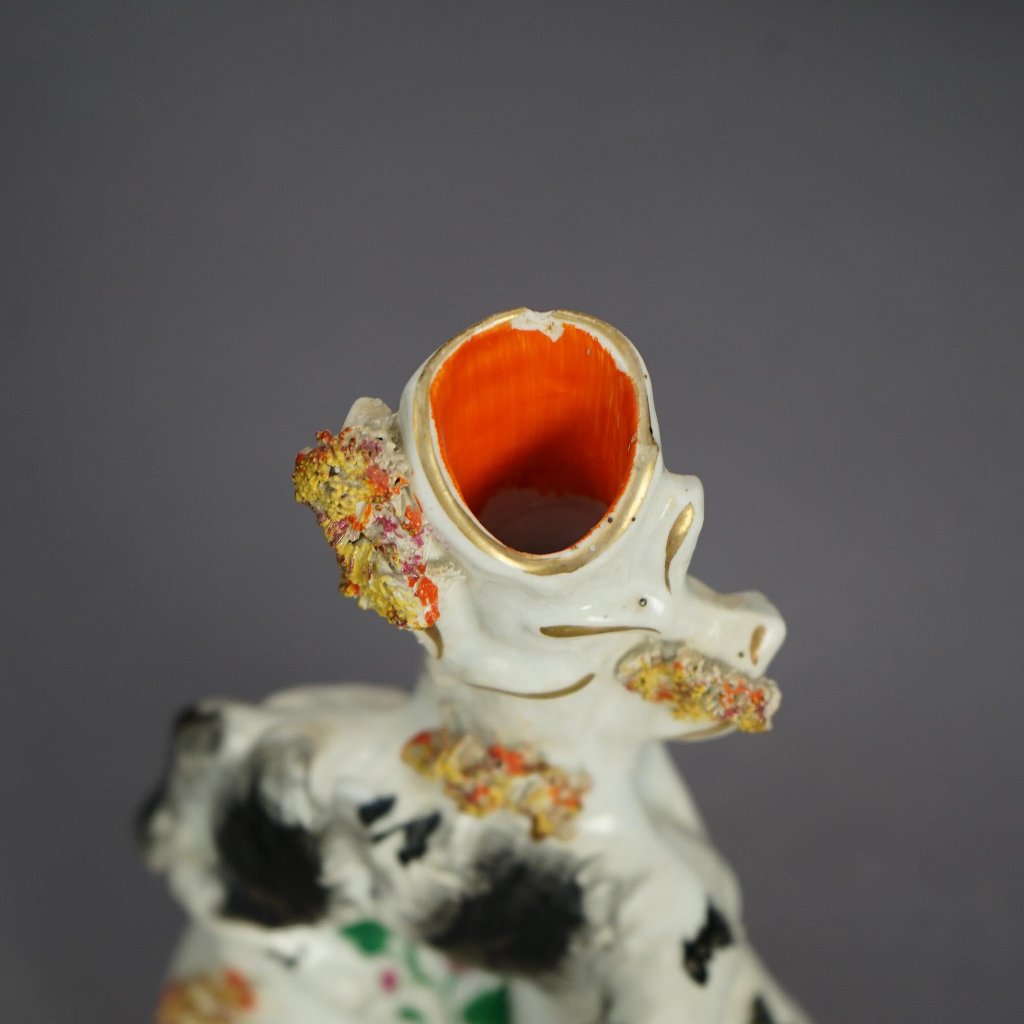 Antique Pair of Polychromed & Gilt Porcelain Spill Vases, Child & Dog, C1870 For Sale 1