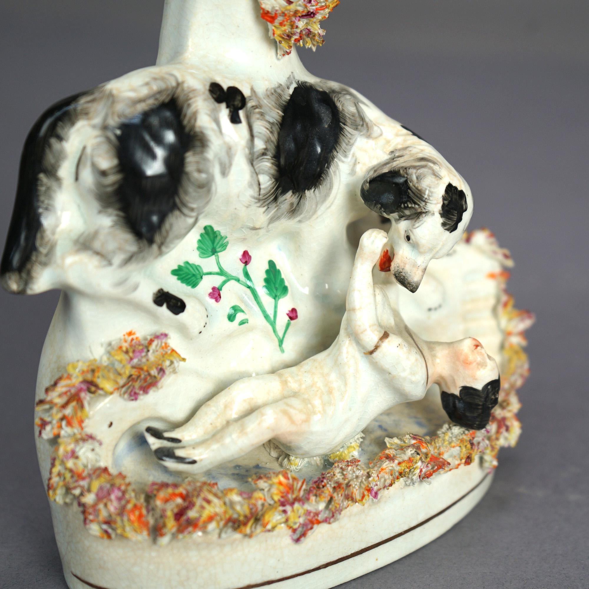 Antique Pair of Polychromed & Gilt Porcelain Spill Vases, Child & Dog, C1870 3