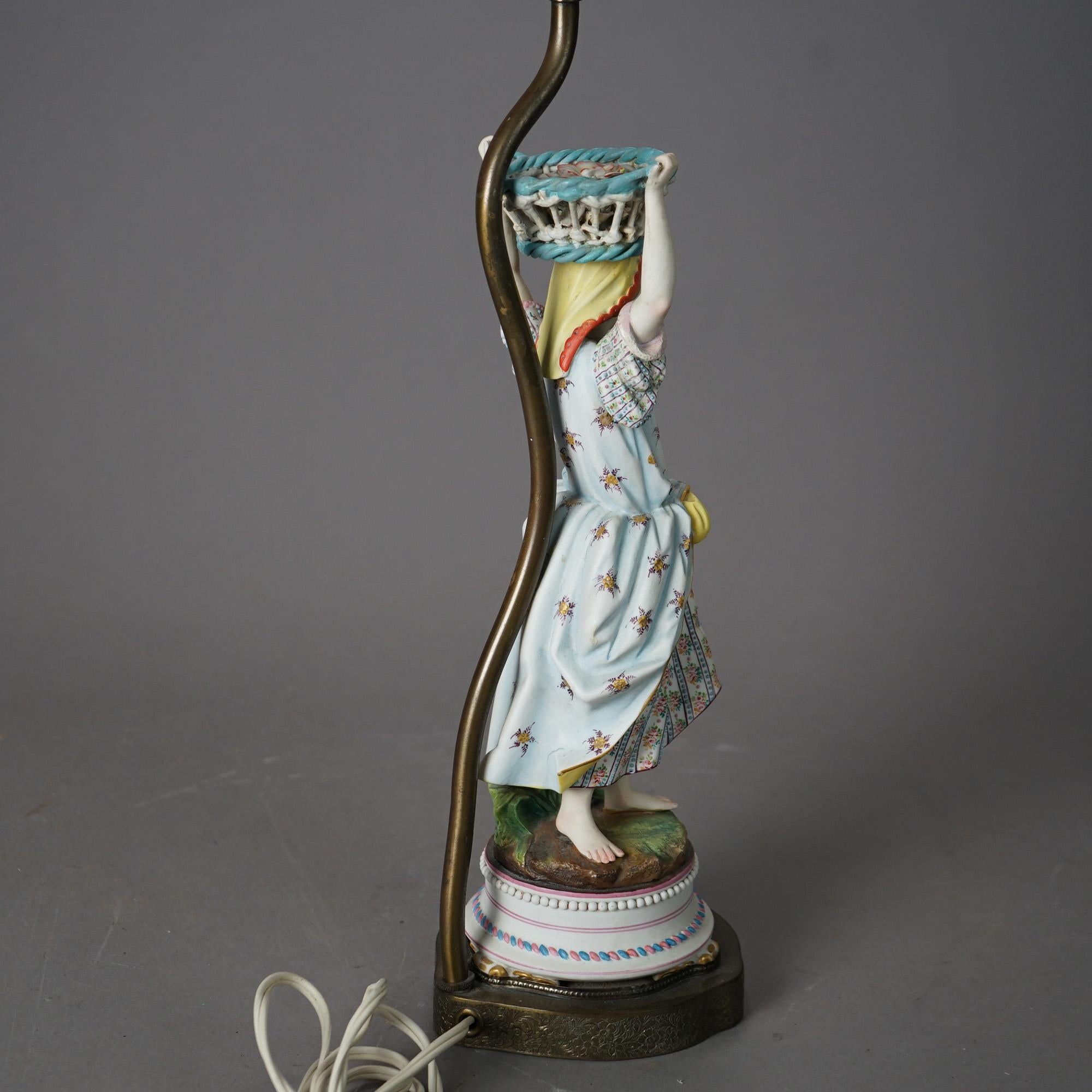 Antique Pair of Porcelain Bisque Figural Boudoir Lamps circa 1900 For Sale at 1stDibs