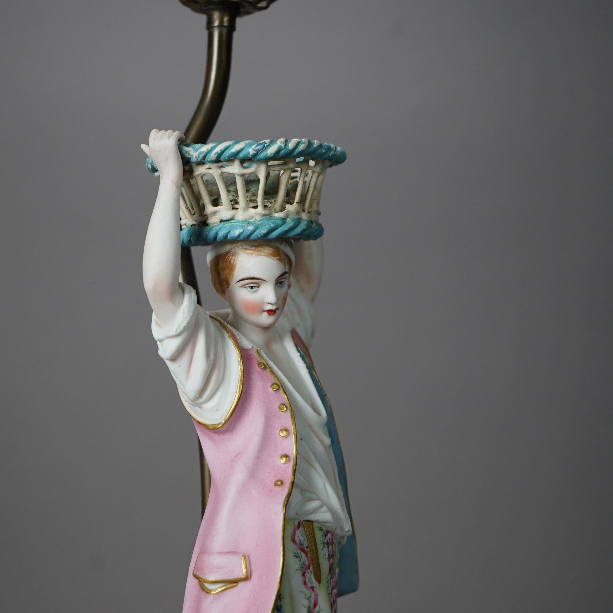 Antique Pair of Porcelain Bisque Figural Boudoir Lamps circa 1900 For Sale at 1stDibs