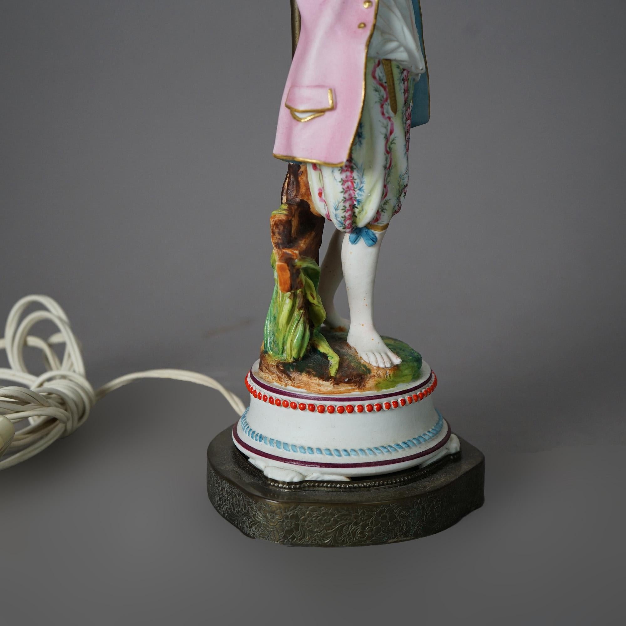 Antique Pair of Porcelain Bisque Figural Boudoir Lamps circa 1900 For Sale at 1stDibs