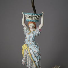 Antique Pair of Porcelain Bisque Figural Boudoir Lamps circa 1900