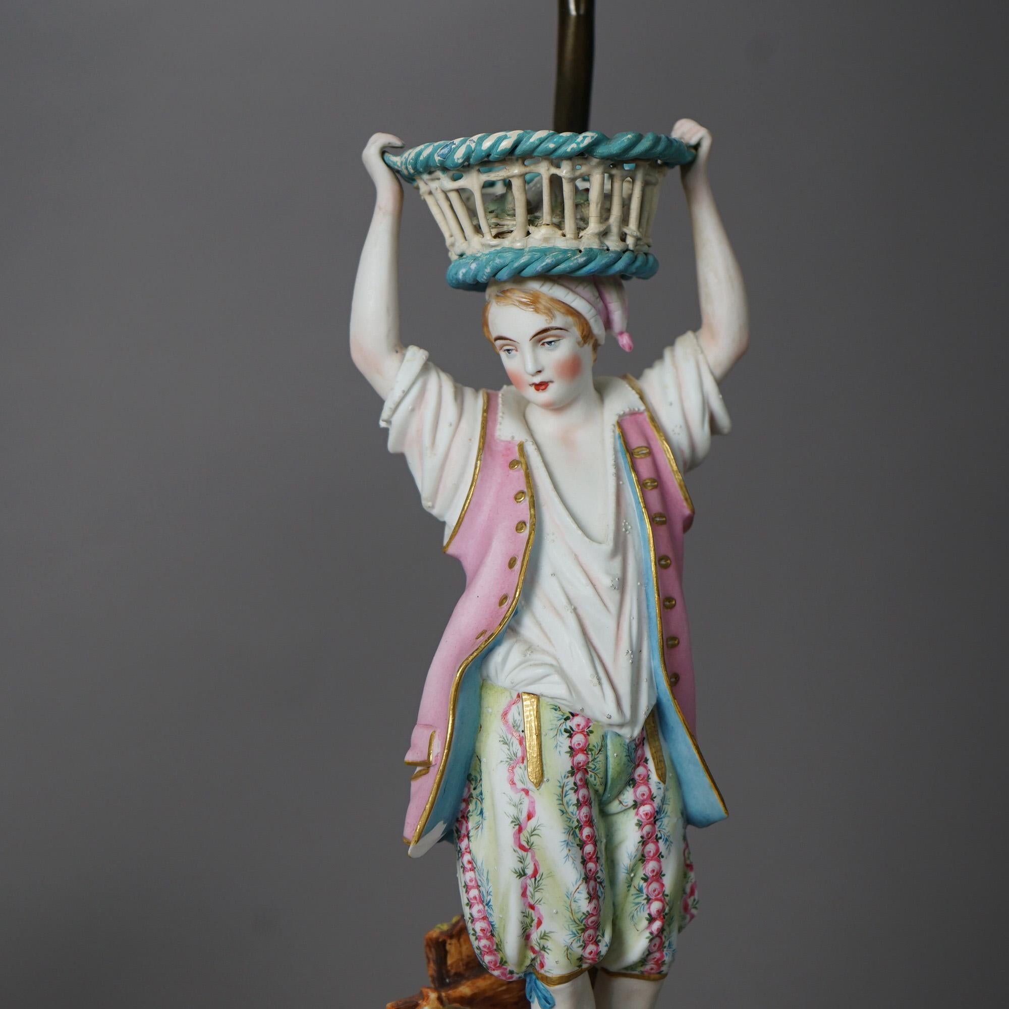 Antique Pair of Porcelain Bisque Figural Boudoir Lamps circa 1900 For Sale at 1stDibs