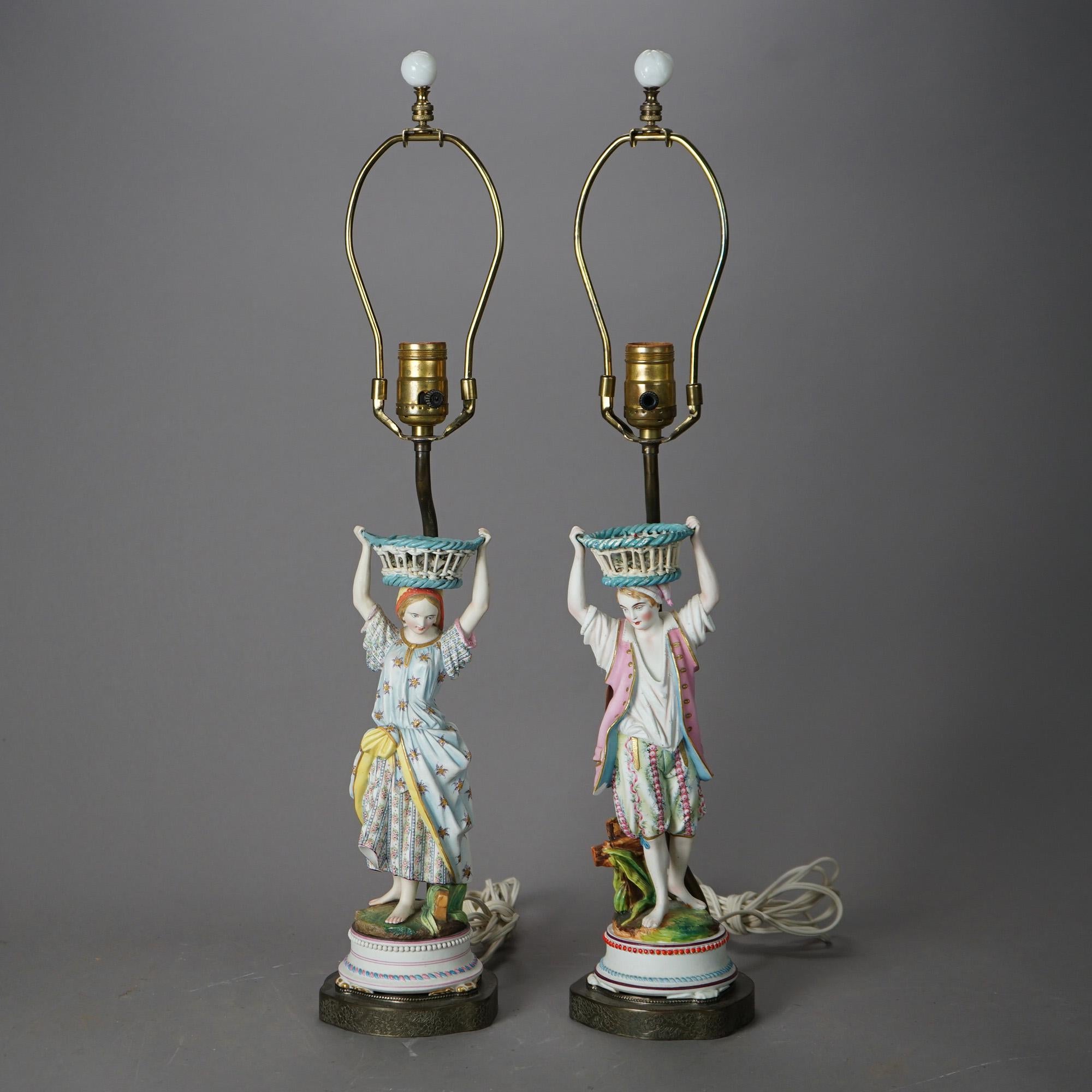 Antique Pair of Porcelain Bisque Figural Boudoir Lamps circa 1900 For Sale at 1stDibs