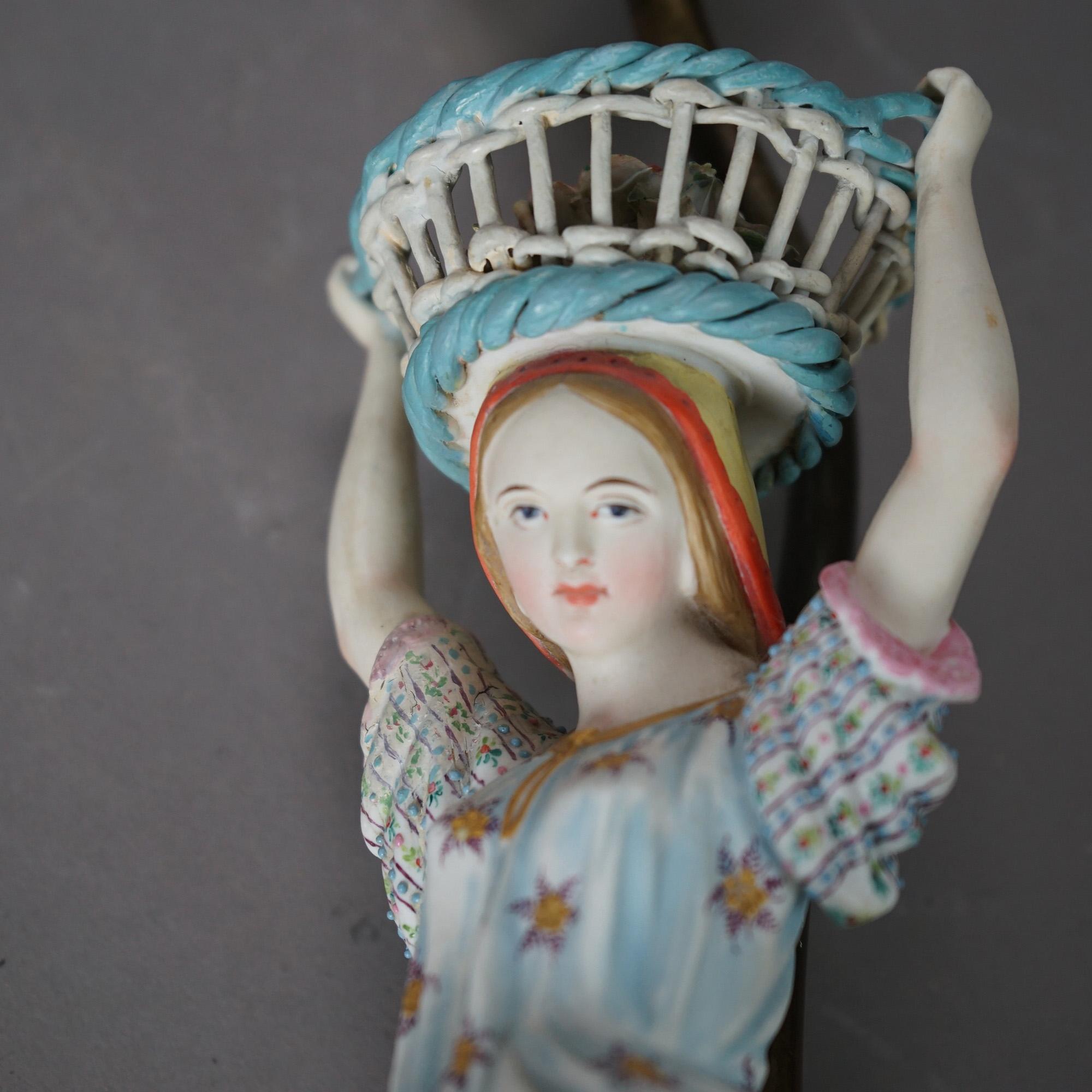 Antique Pair of Porcelain Bisque Figural Boudoir Lamps circa 1900 For Sale at 1stDibs