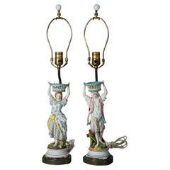 Antique Pair of Porcelain Bisque Figural Boudoir Lamps circa 1900