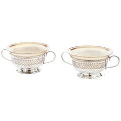 Antique Pair of Porcelain Cups and Silver Holders