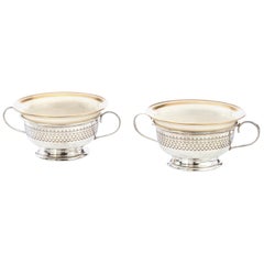 Antique Pair of Porcelain Cups and Silver Holders