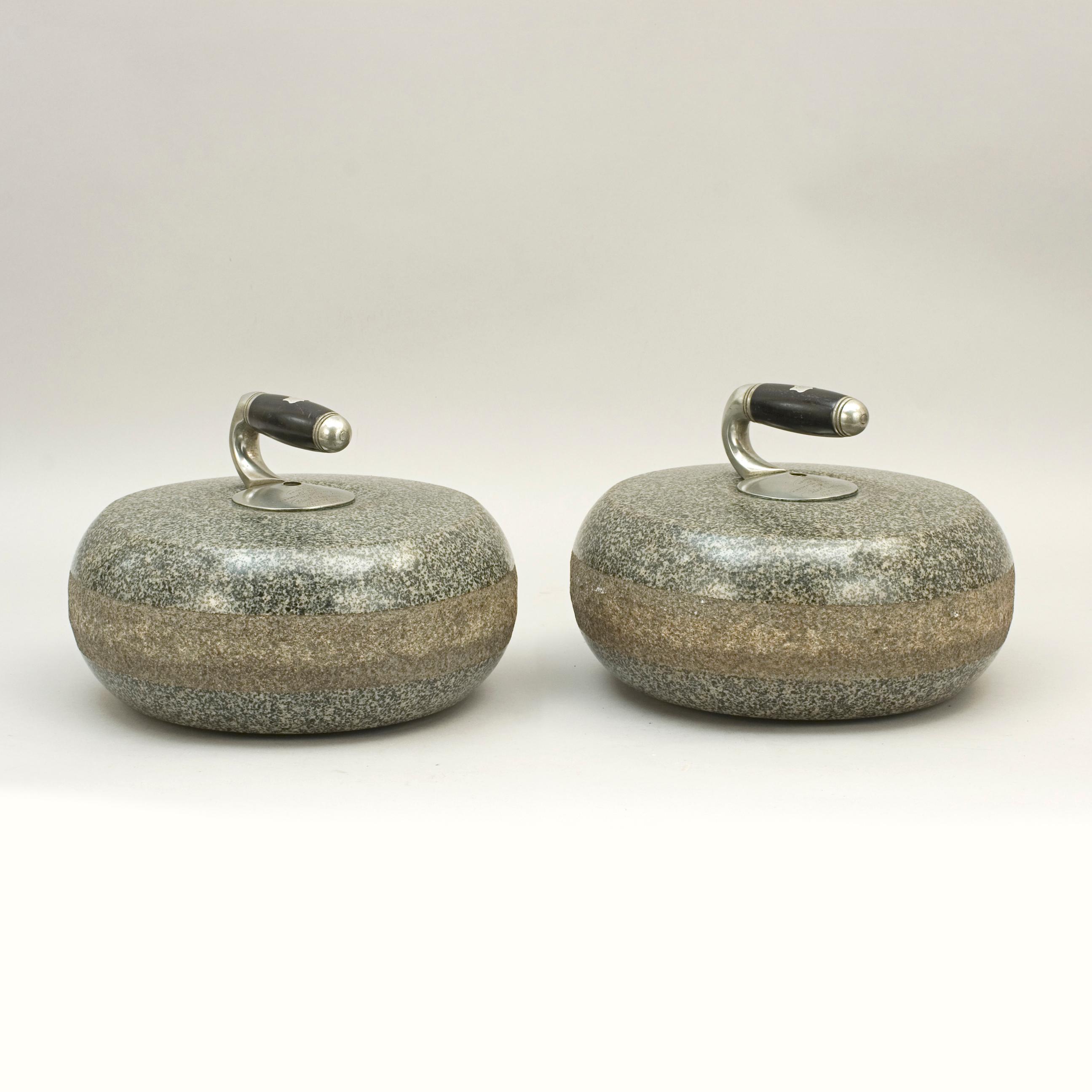 Antique Pair of Presentation Curling Stones 4