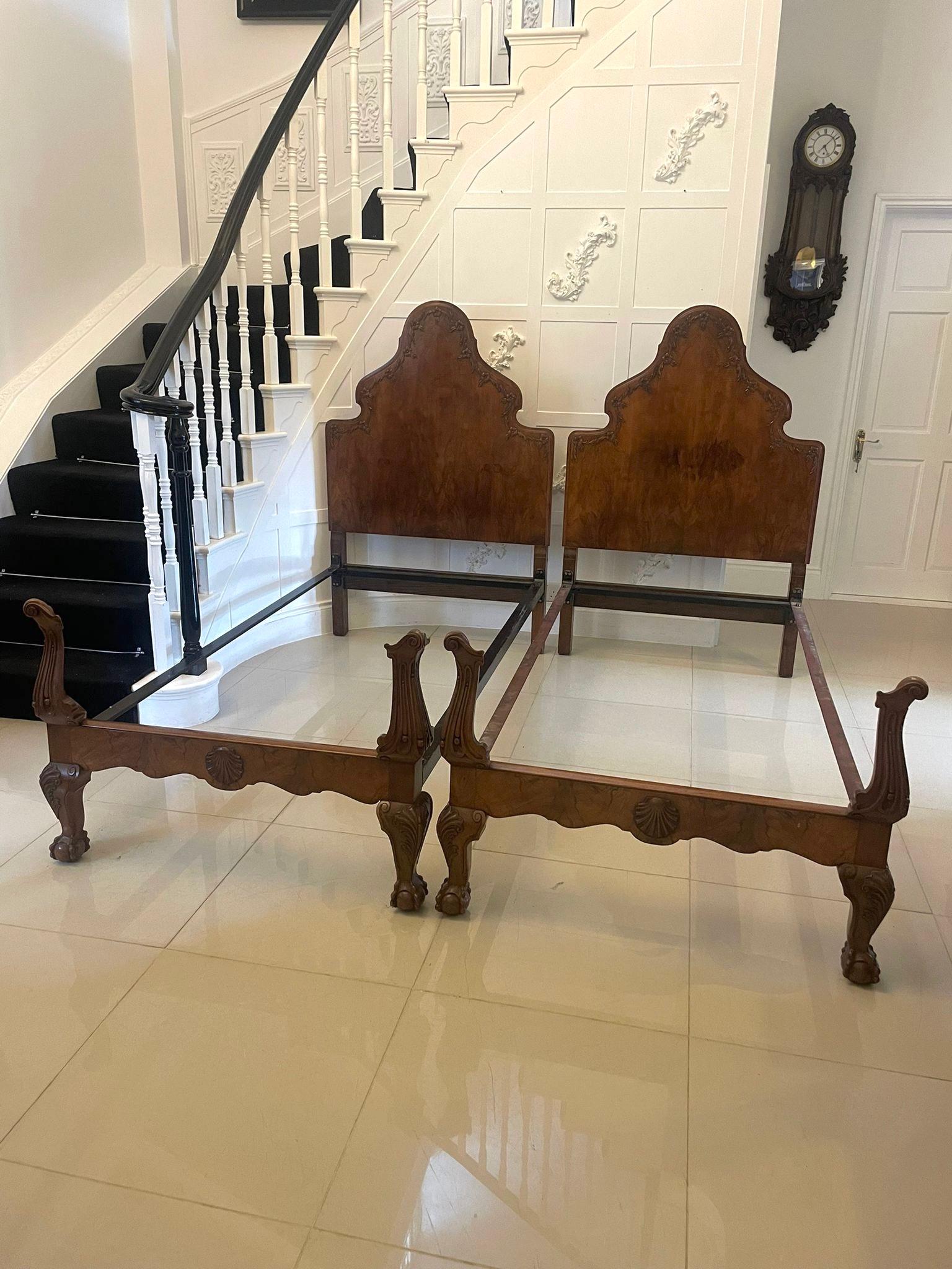 Antique Pair of Quality Carved Burr Walnut Single Beds 7