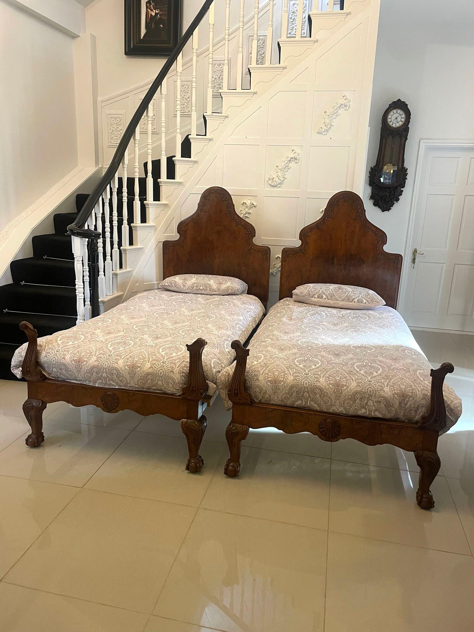 Antique Pair of Quality Carved Burr Walnut Single Beds 12