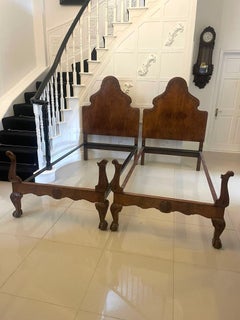Antique Pair of Quality Carved Burr Walnut Single Beds