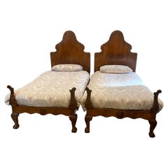 Antique Pair of Quality Carved Burr Walnut Single Beds