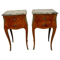 Antique Pair of Quality French Louis XV Style Marble-Top Bedside Cabinets