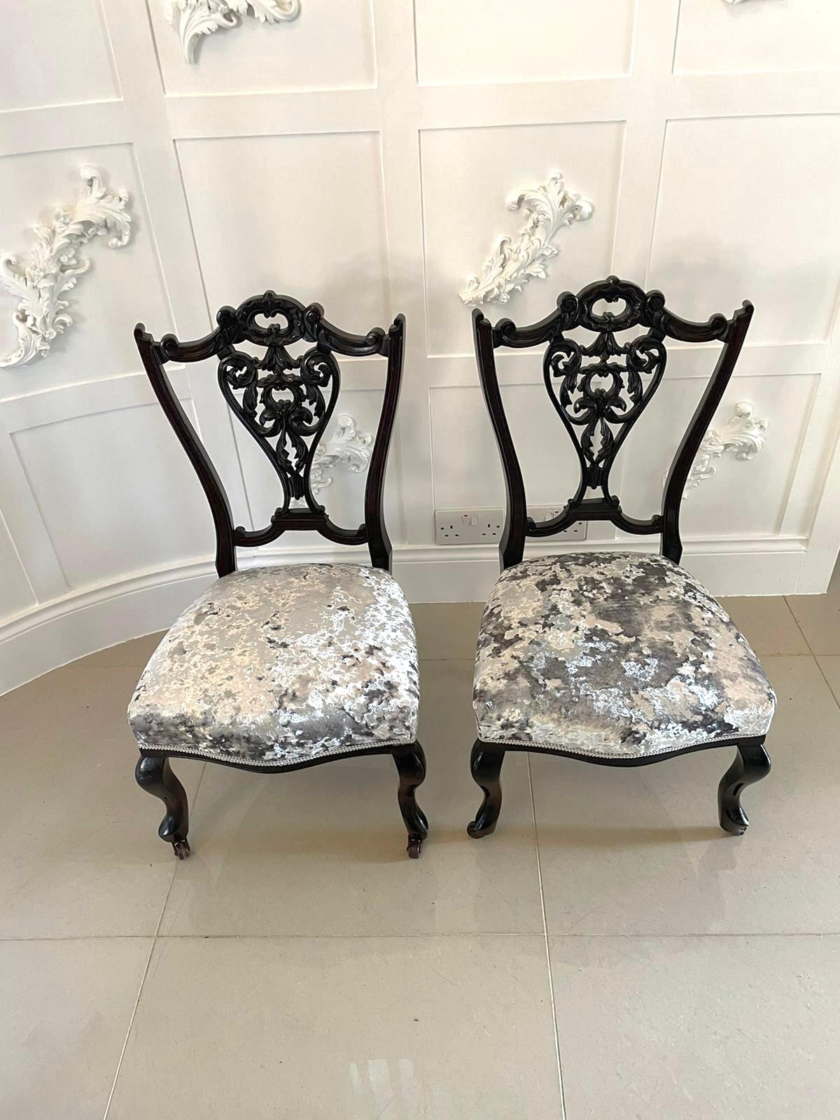  Antique Pair of Quality Victorian Ebonised Side Chairs For Sale 2