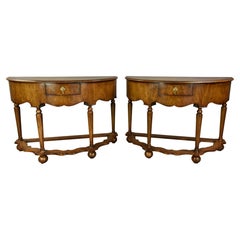 Antique pair of Queen Anne Demi lune console tables 