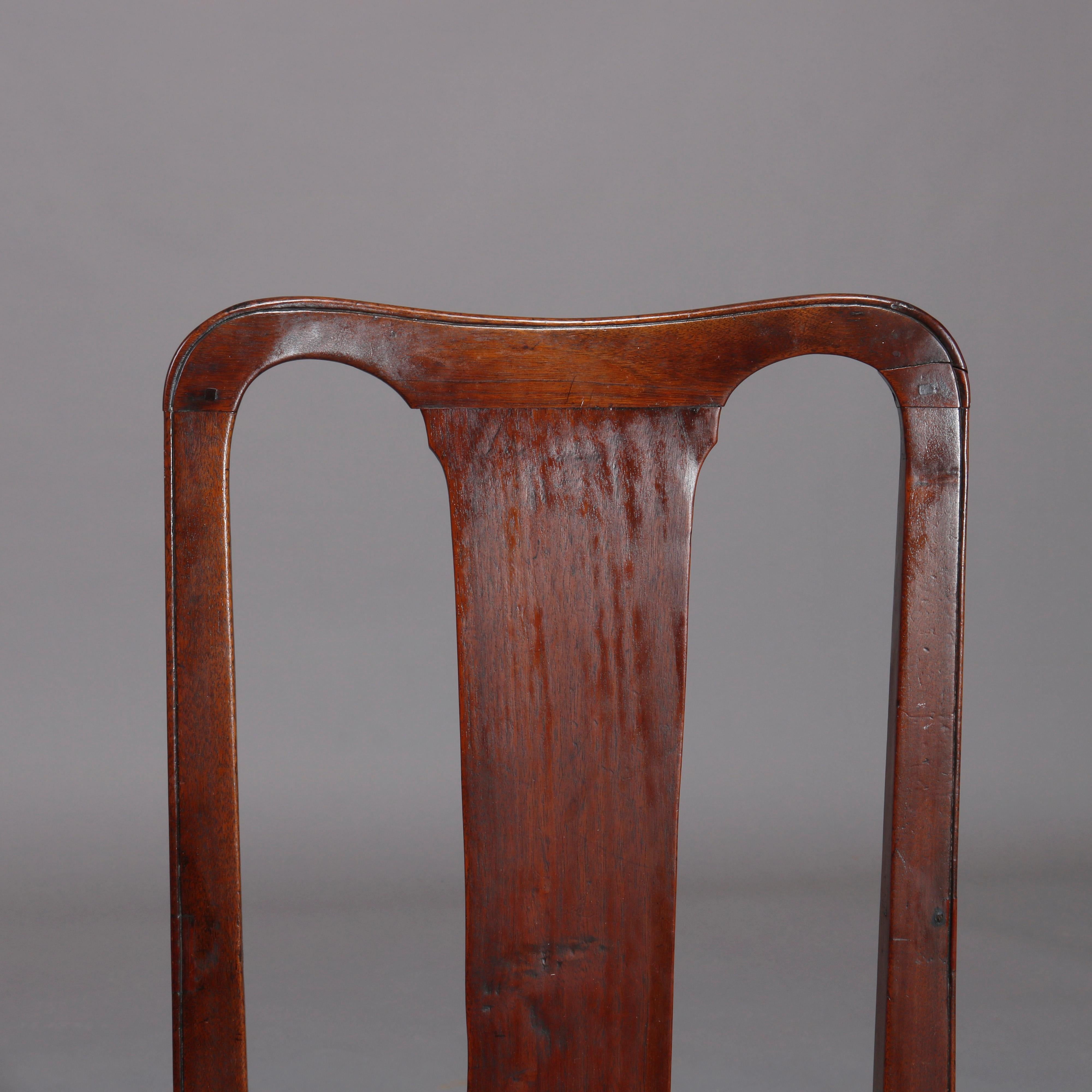 Antique Pair of Queen Anne New England Carved Mahogany Side Chairs, Circa 1760 For Sale 4