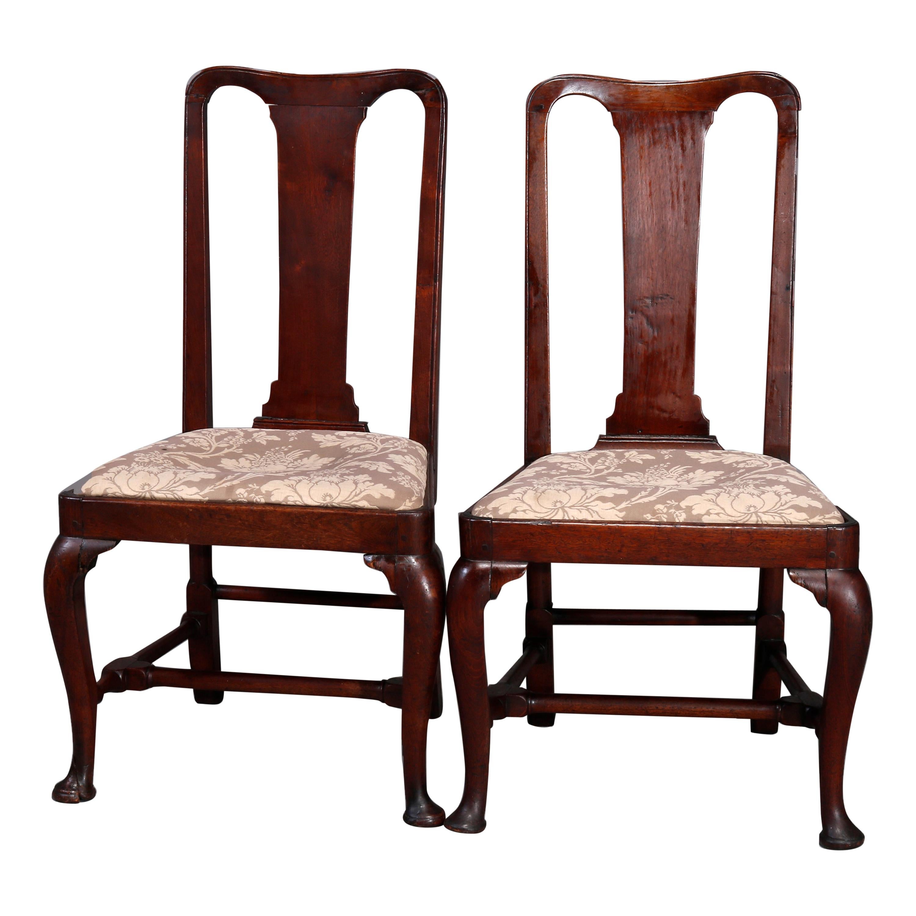 Antique Pair of Queen Anne New England Carved Mahogany Side Chairs, Circa 1760 For Sale
