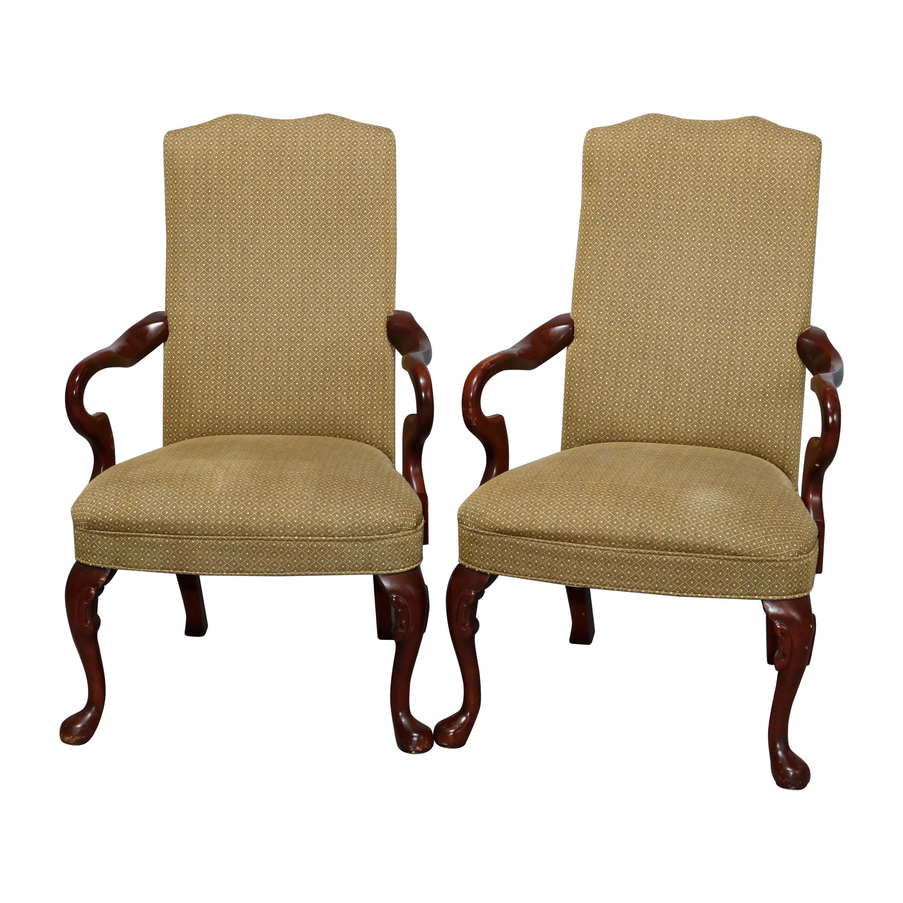Antique Pair of Queen Anne Style Mahogany Fireside Armchairs, 20th Century