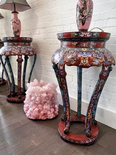 Antique Pair of Red, Blue and Multicoloured Cloisonné Tables