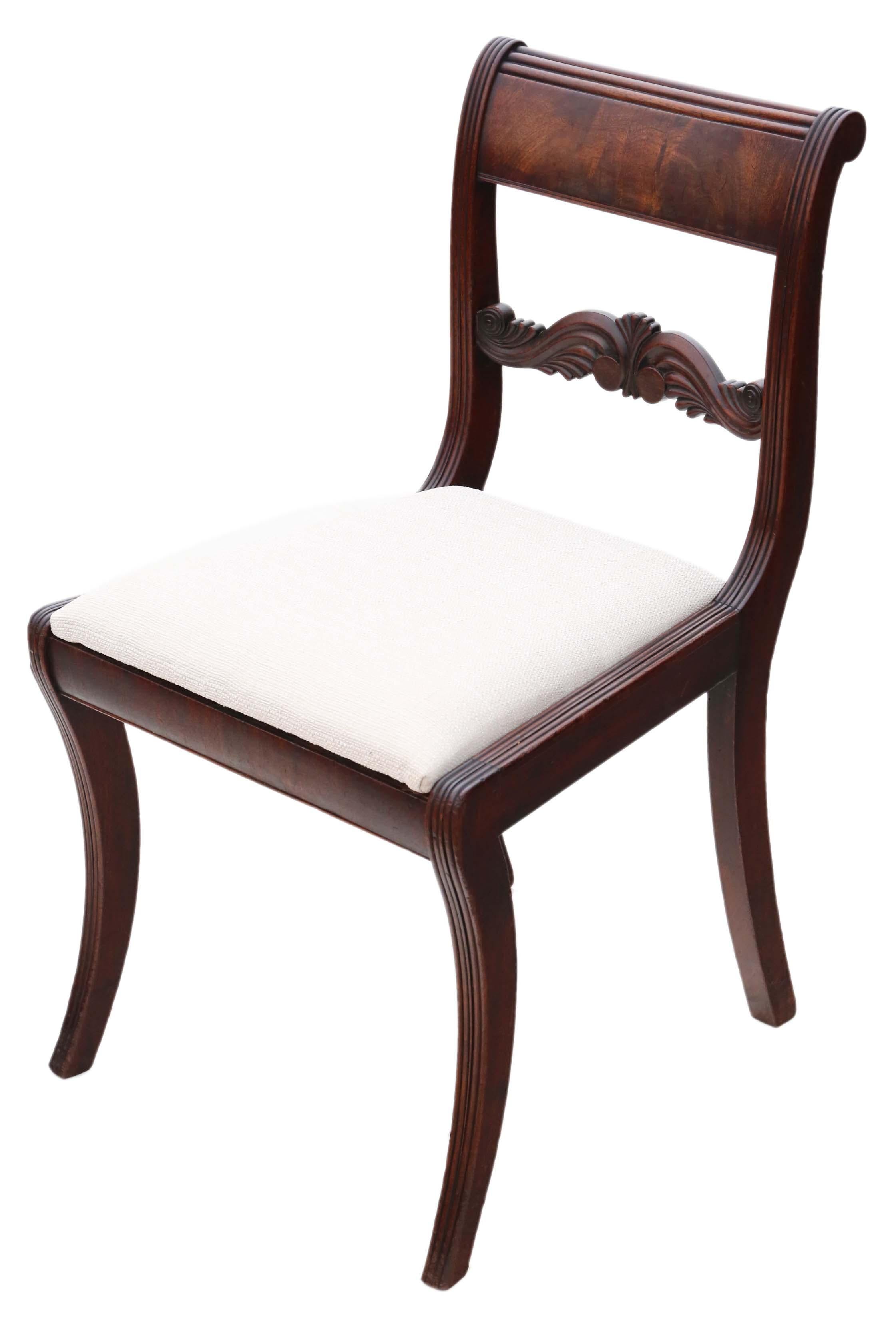 Early 19th Century Antique Pair of Regency Mahogany Dining Side Hall Bedroom Chairs, circa 1825