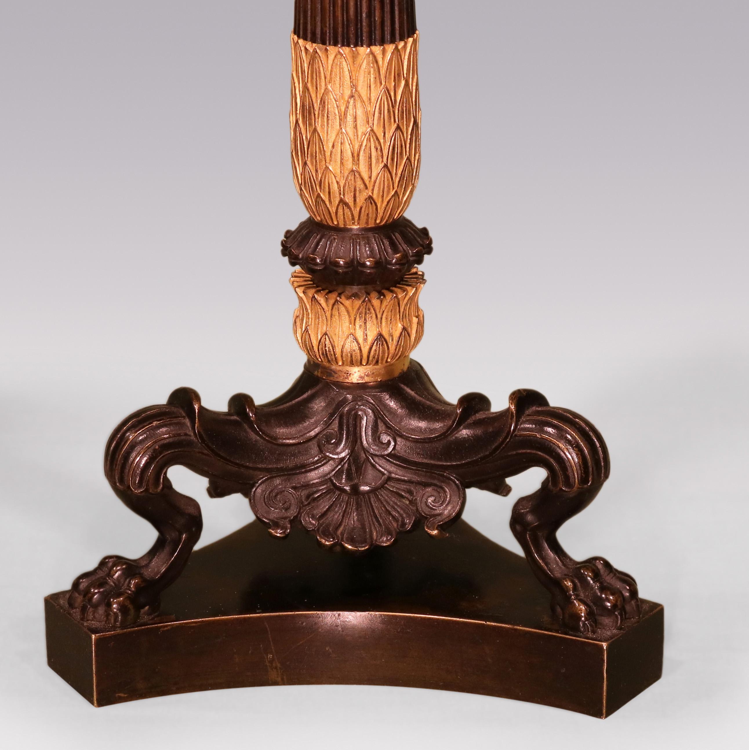 19th Century Antique Pair of Regency period bronze and ormolu 3-light candelabra For Sale