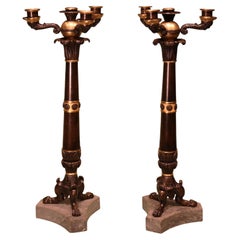 Paire de candélabres anciens à 4 lumières en bronze et bronze doré de la période Régence