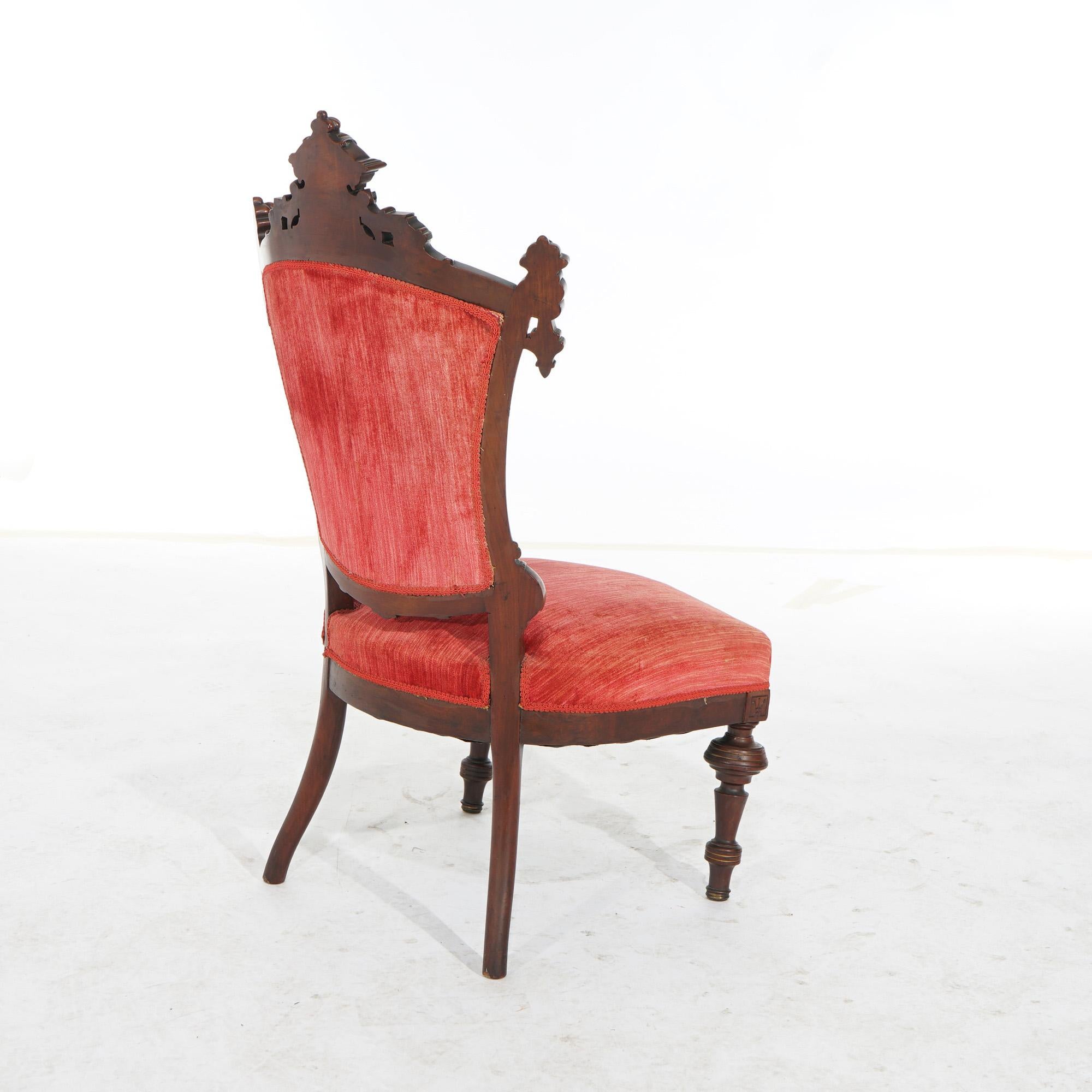 Antique Pair of Renaissance Egyptian Revival Walnut & Burl Cleopatra Side Chairs 6