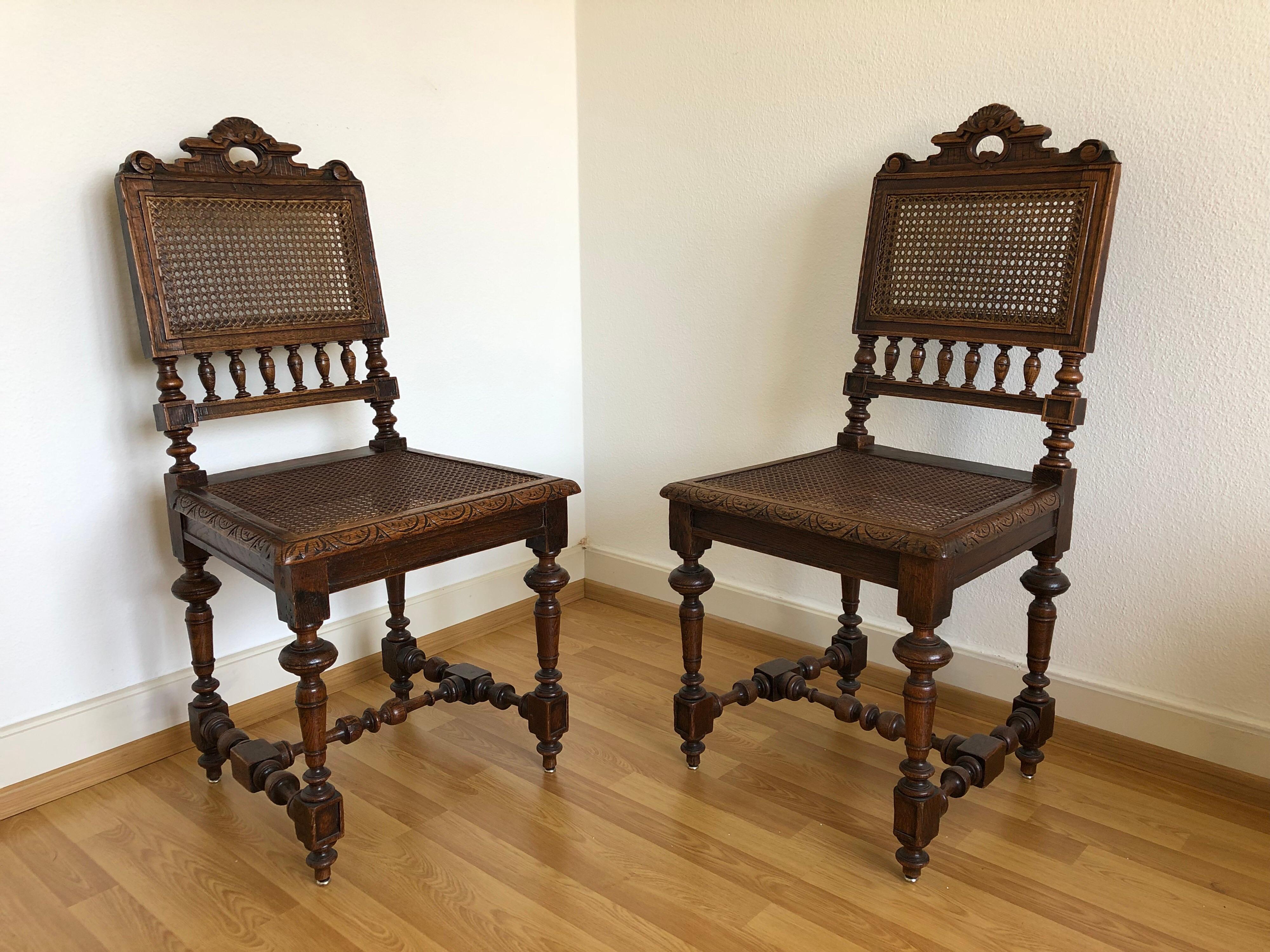 Hand-Carved SALE Pair of Renaissance Revival Carved Cane Chairs Complimentary Shipping 