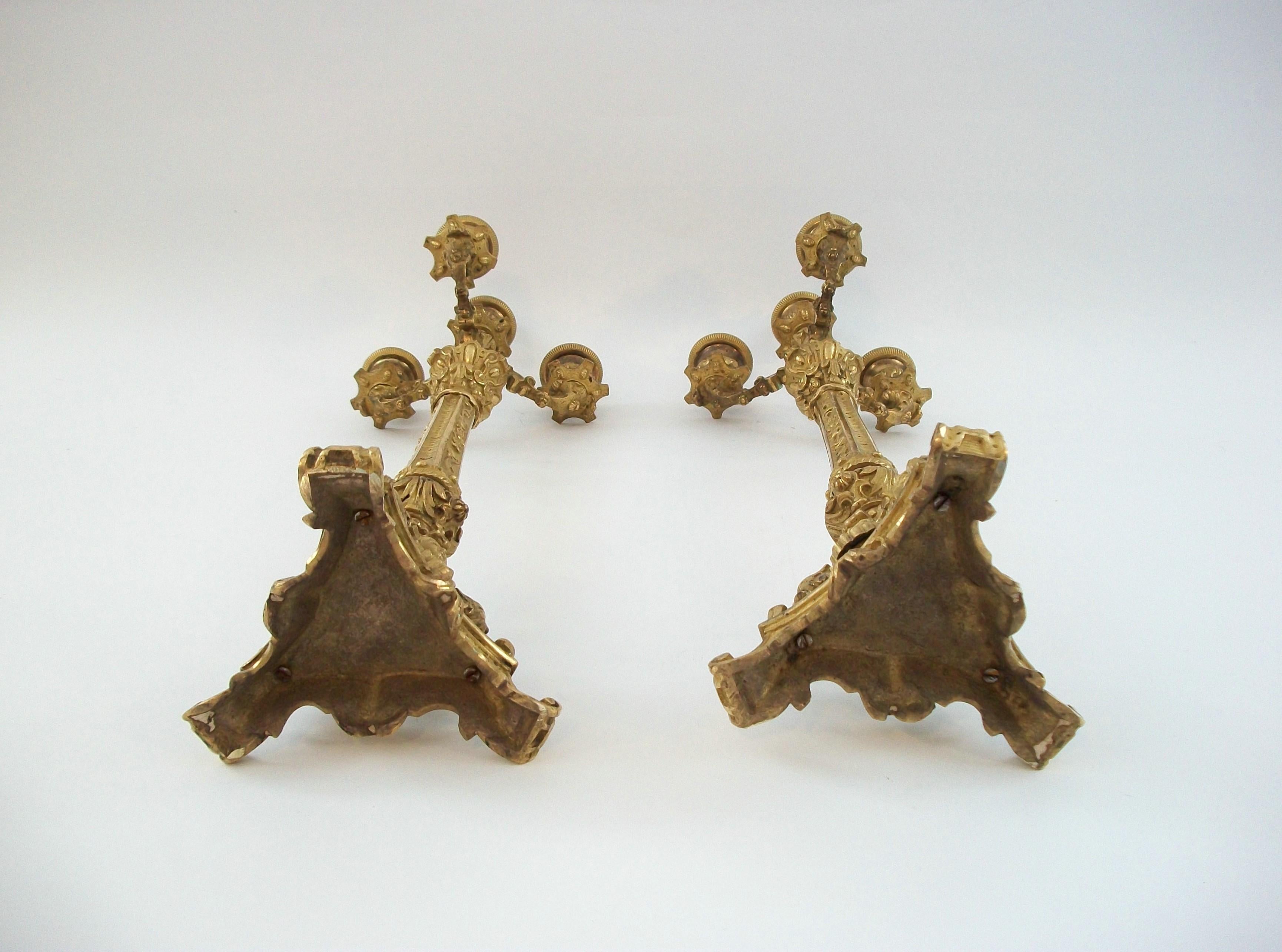 Antique Pair of Restoration Period Gilt Bronze Candelabra - France - Circa 1830 For Sale 4