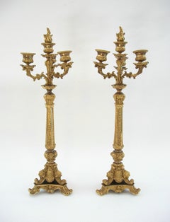 Antique Pair of Restoration Period Gilt Bronze Candelabra - France - Circa 1830