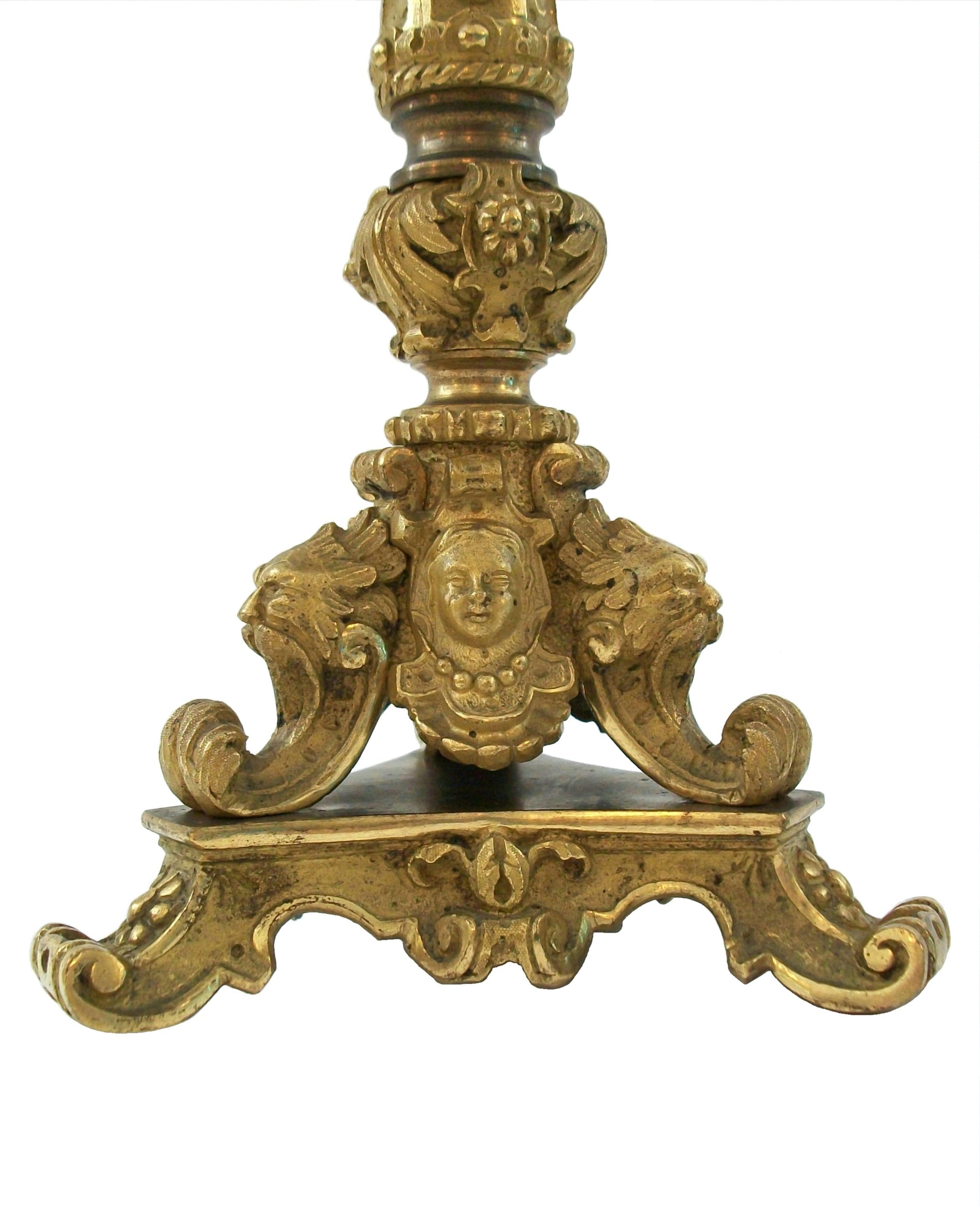 French Antique Pair of Restoration Period Gilt Bronze Candelabra - France - Circa 1830 For Sale