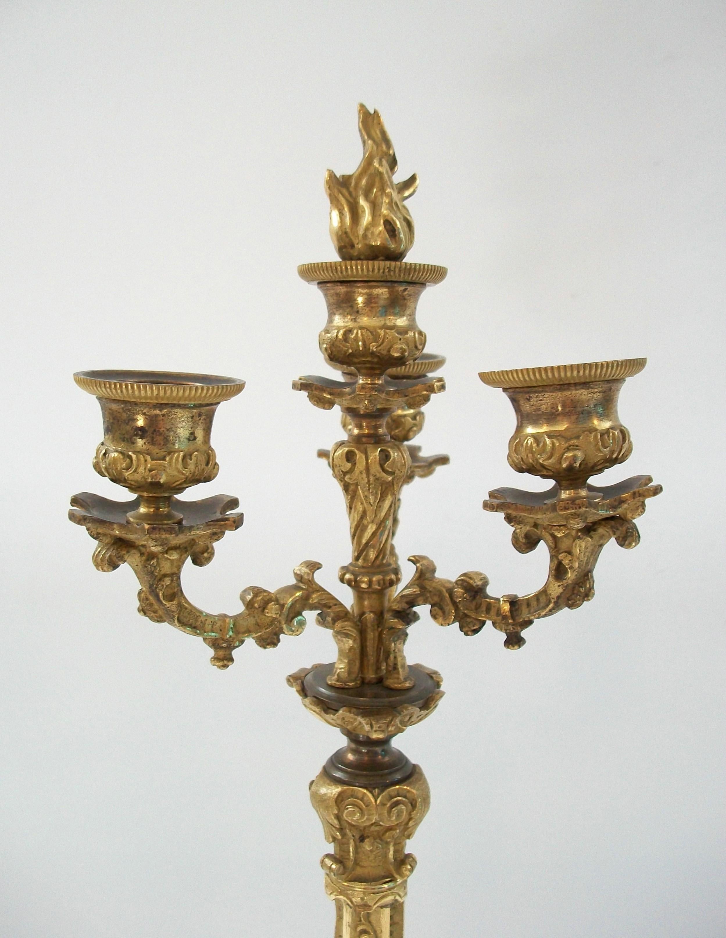 19th Century Antique Pair of Restoration Period Gilt Bronze Candelabra - France - Circa 1830 For Sale