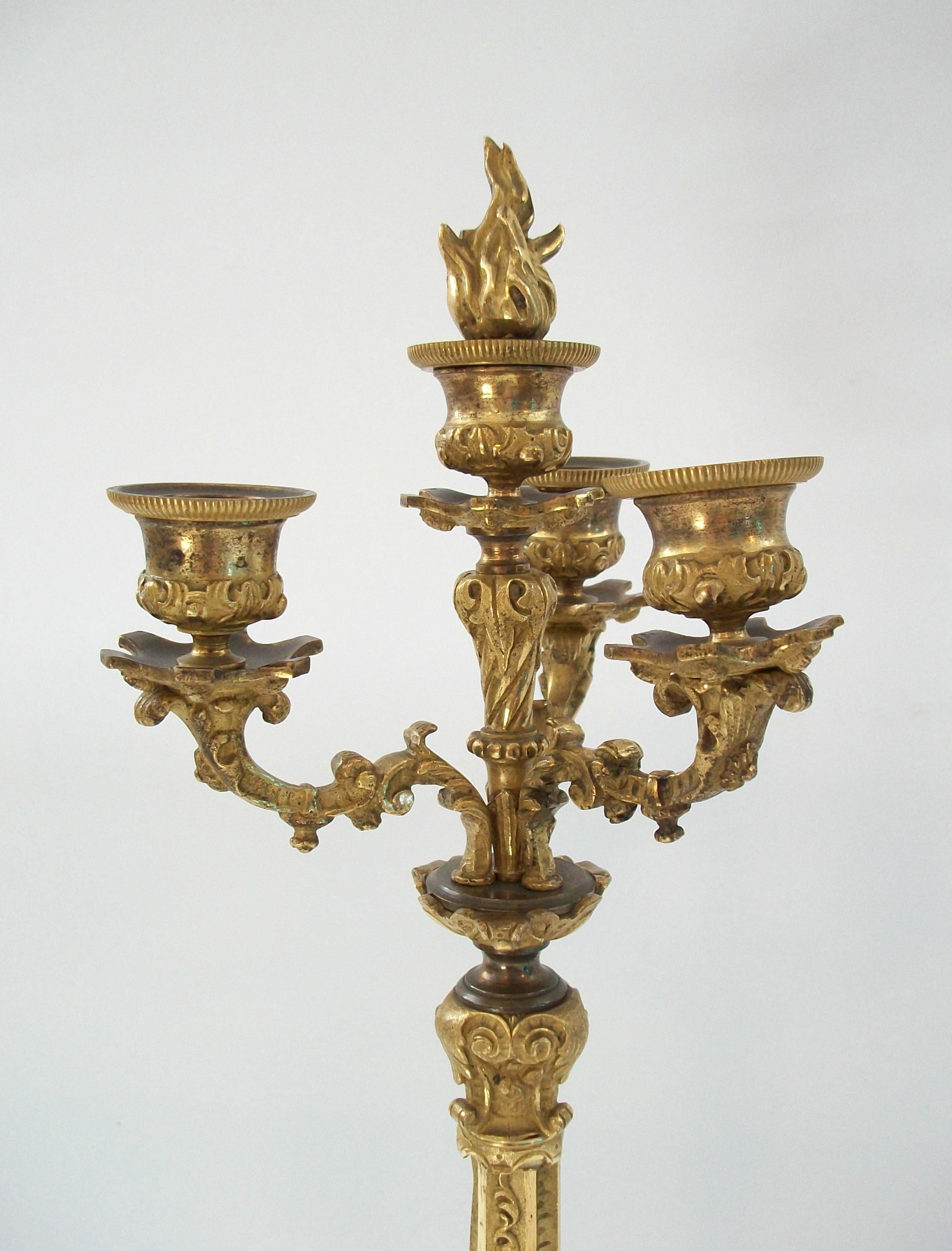 Antique Pair of Restoration Period Gilt Bronze Candelabra - France - Circa 1830 For Sale 1